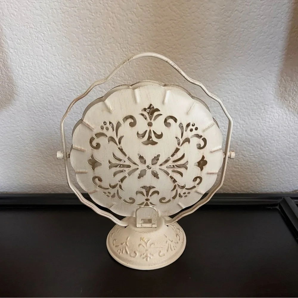 Vintage Shabby Chic Flower Decorated 3Tier Serving Platter Cream Filigree cutout